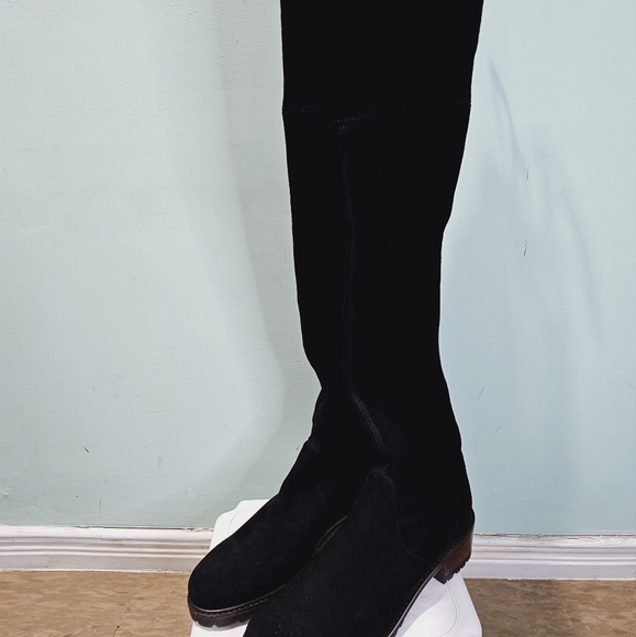 NEW STUART WEITZMAN Blaire City Black Suede Leather OTK Tie Block Heel Boots 9.5 - Picture 6 of 13